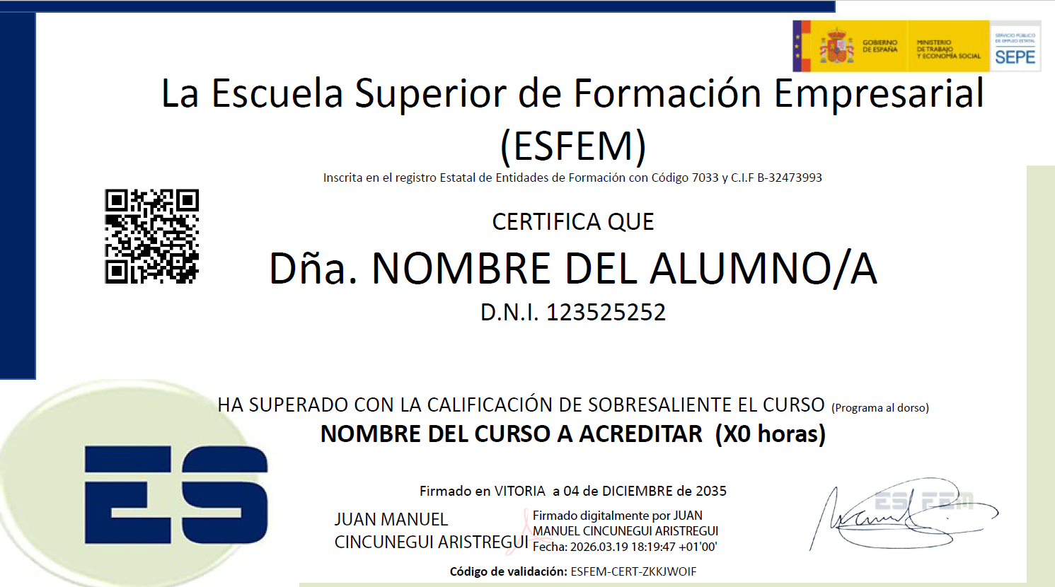 Diploma ESFEM con sistema de verificación